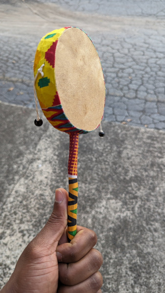Itnahsa Handheld African Percussion Drum trimmed with Kente PrintDPAD