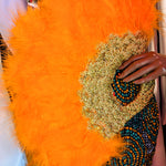 Orange and Gold Wedding Feather fan DPFFOG2