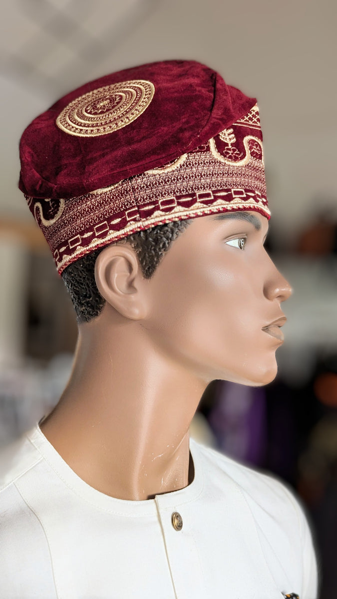 African Print Snapback - Maroon Custom Hat - Millinery - Baseball Cap - Bespoke Headpiece - Folklore - Kuchi retailer - Fez - Indian Art - Bohemian