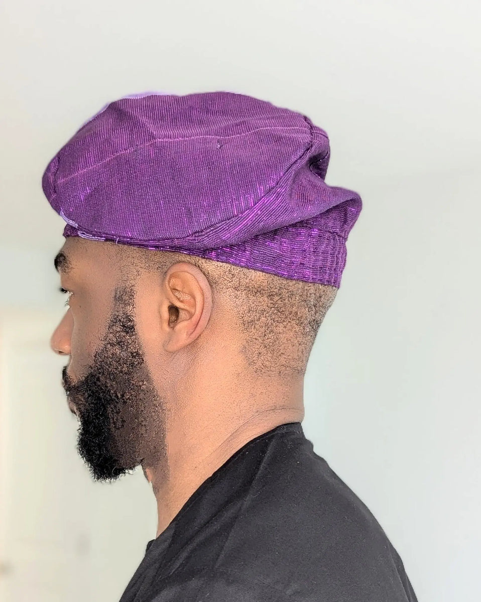 Dupsie's Two-Tone Purple Ireke and Lilac hand-woven Aso Oke Fila