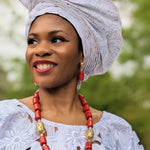 Adjustable Pre-tied White Adupe African Aso oke Autogele head wrap-DPAWS43