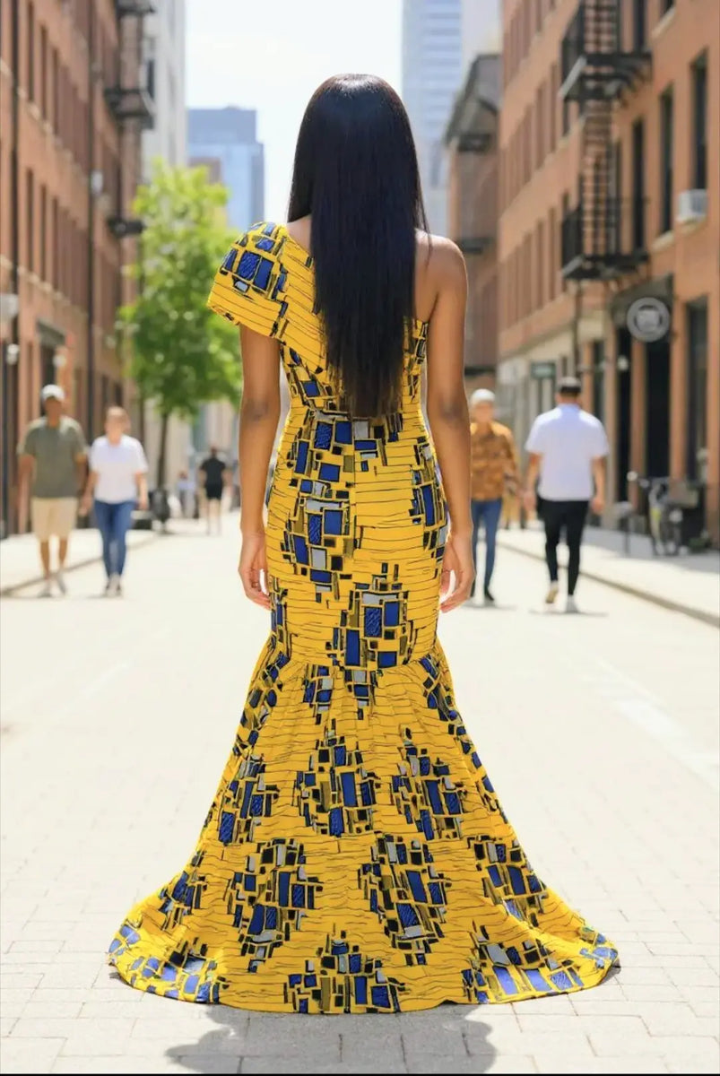 blue and yellow african dresses African Print Maxi Dress - Royal Blue/Brown /Orange main image 0