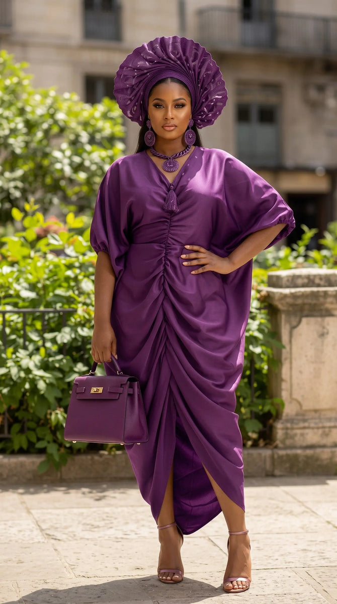 Saidah Purple Satin Abaya Caftan Dress for Women