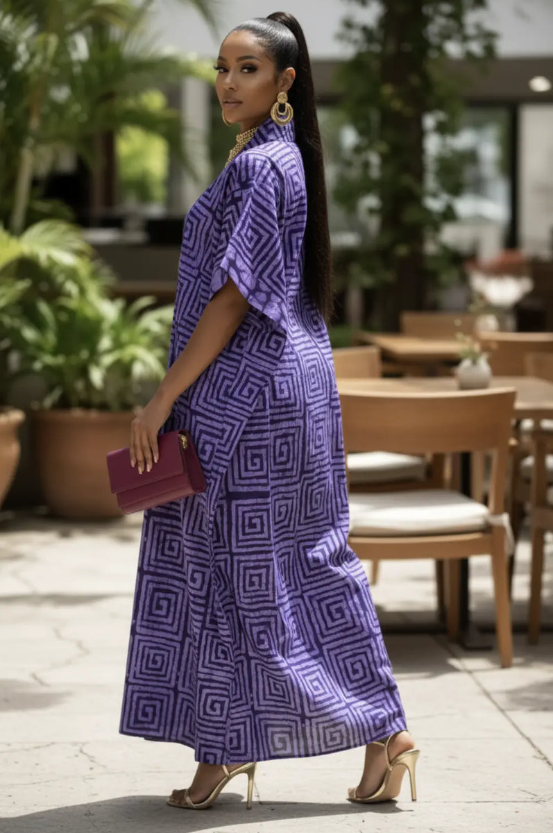 boubou dress Freda - Elegant Purple African Print Loose fitting Boubou Dress