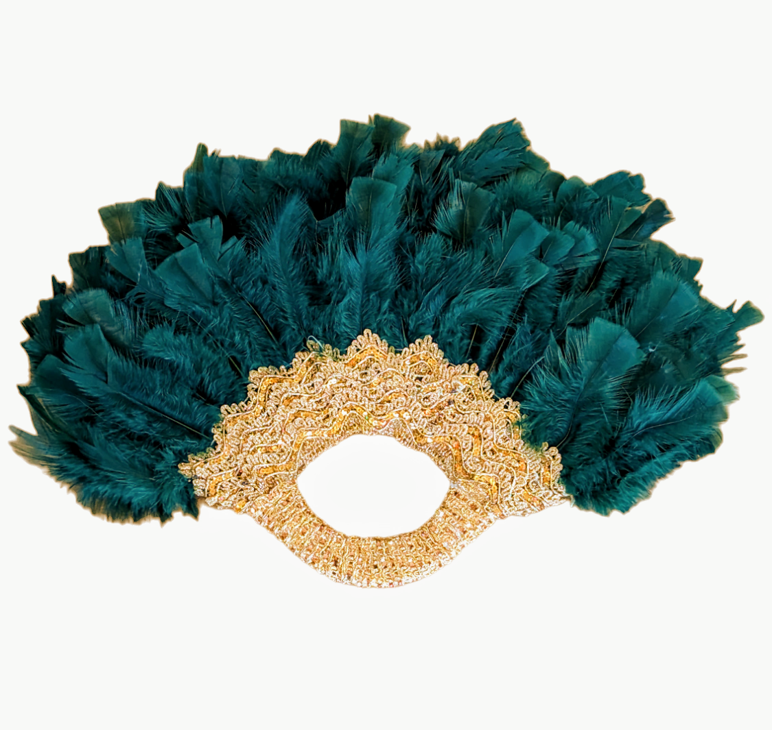 Emerald Green Gold African wedding feather hand fan DPFFEGG4