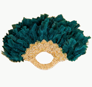 Emerald Green Gold African wedding feather hand fan DPFFEGG4