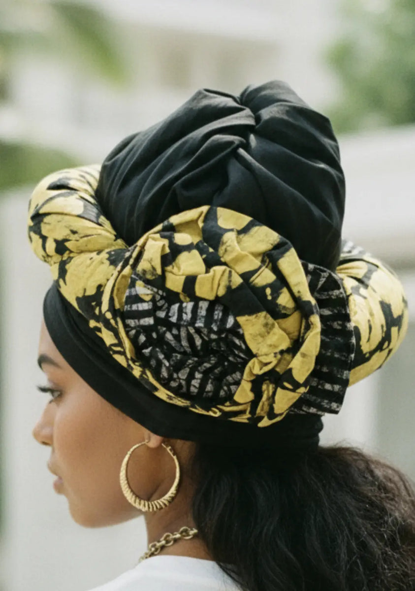 Arinade Yellow Black Gray Tie Dye African Print Hat – Cotton  display picture 1
