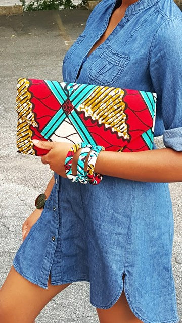 Red and Blue African Print Clutch Purse - Vibrant Style