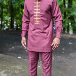 Emilokan Embroidered Burgundy and Gold African Senator Suit