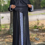 Amina Black and Silver African Abaya Kaftan Moroccan Arabic Dress with matching Hijab-DPKBS03