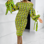 Layo African Print Ankara Kitenge Smocked Stretch Dress 