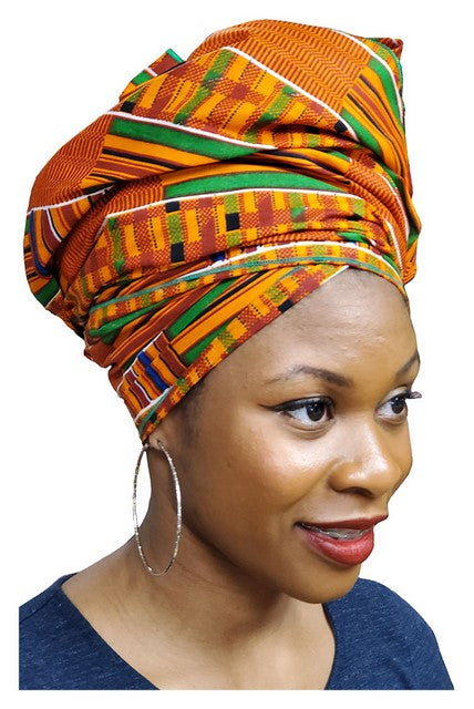 Kente Print Head wrap with Green Trim - Elevate Your Style