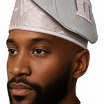 Grey Embroidered Aso Oke Hat for Men - Traditional Yoruba Fila | Dupsie's African Fashion DPH675 | Aso Ebi | Dupsie's by Dupsie's African Fashion
