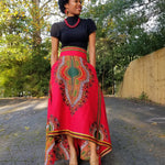 Red High Waist African Print Dashiki Skirt-DP3975HL