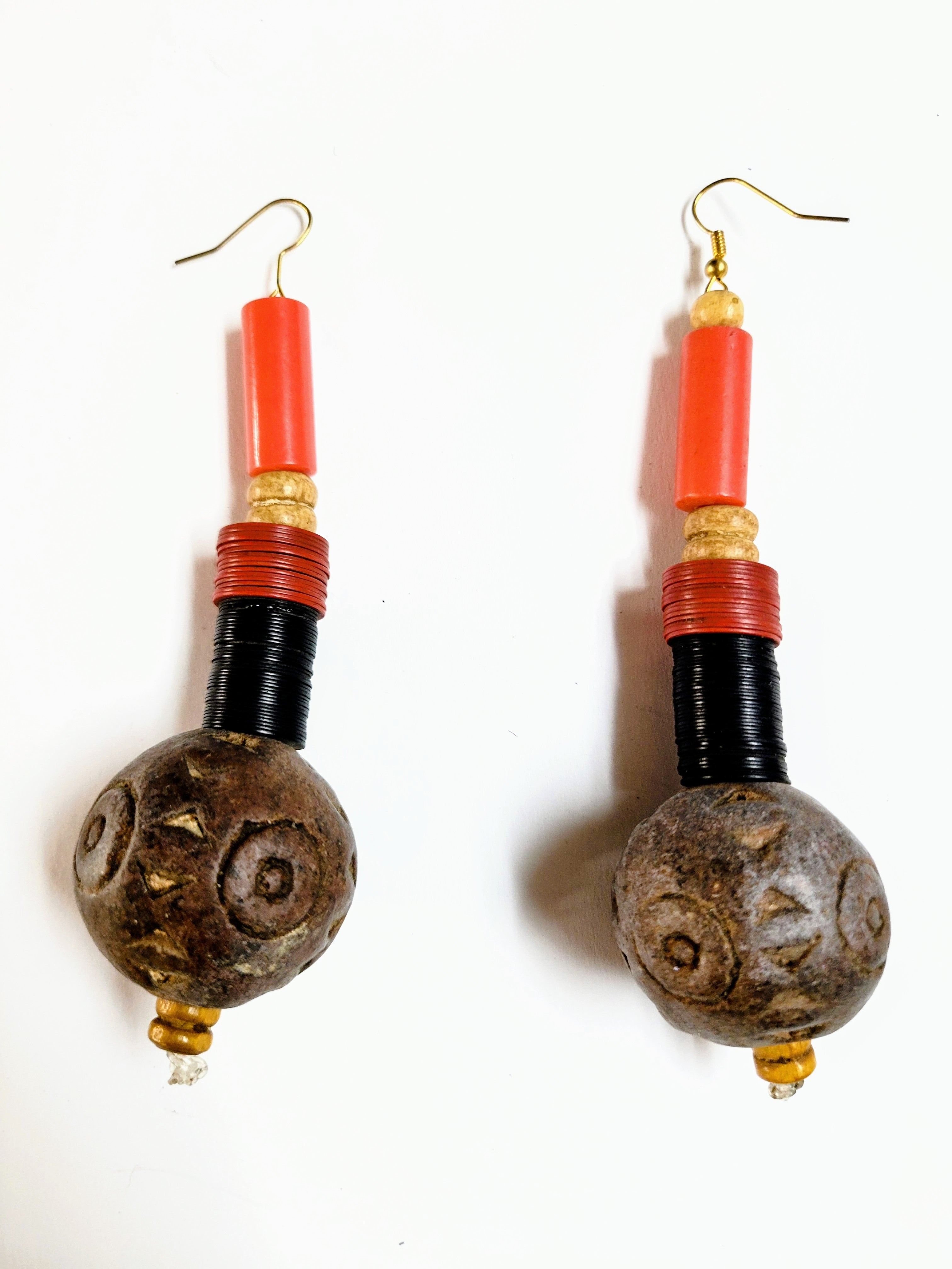 Ozigbodi African beaded earrings anchored with inscribed stones-DPJIGSE5