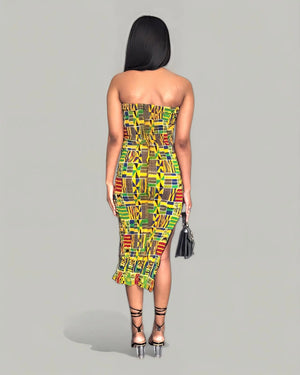 Dupsie's Asantewaah Majesty African print Kente strapless dress with Dupsie's African Fashion Dupsie's Asantewaah Majesty African print Kente strapless dress with Dupsie's African Fashion