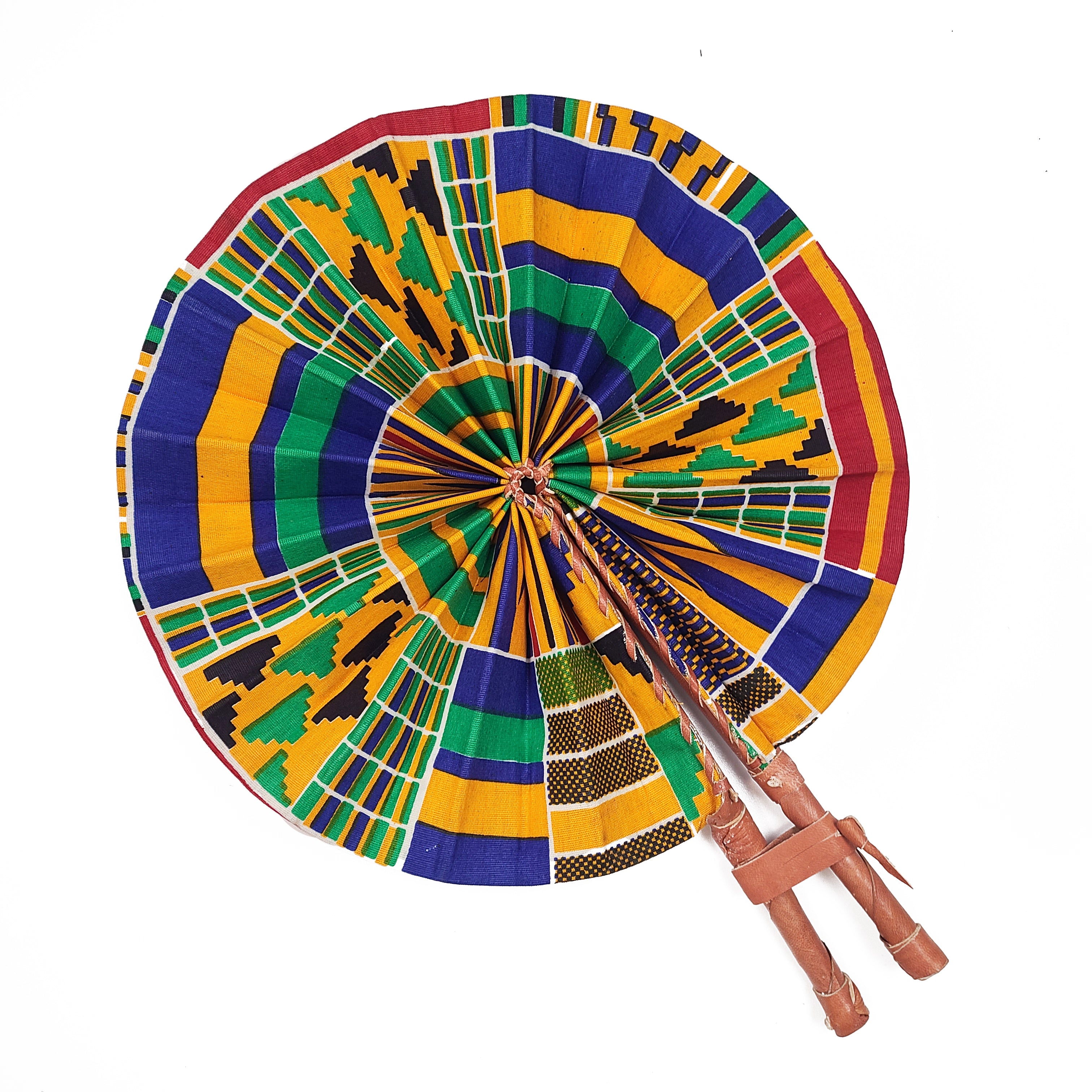 Dupsie's Afiokuma Foldable African Print Kente Hand Fan with leather handle DPPF4075