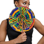 Dupsie's Afiokuma Foldable African Print Kente Hand Fan with leather handle DPPF4075