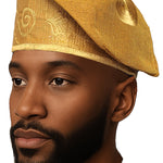 Gold African ASO Oke Embroidered Cap | Traditional Nigerian Men’s Hat | Weddings | Parties | Celebrations