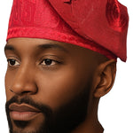 Red African ASO Oke Embroidered Cap | Traditional Nigerian Men’s Hat | Weddings | Celebratons