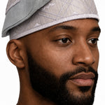 Grey Embroidered Aso Oke Hat for Men - Traditional Yoruba Fila | Dupsie's African Fashion DPH675 | Aso Ebi | Dupsie's by Dupsie's African Fashion