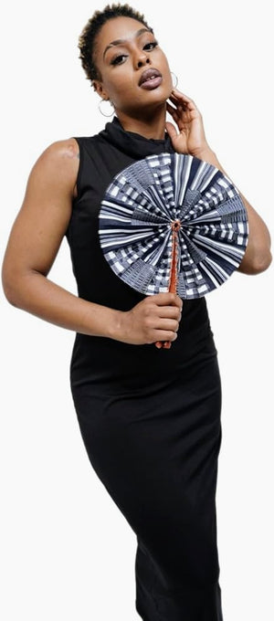 Ghanaian Kente African print Black White fan