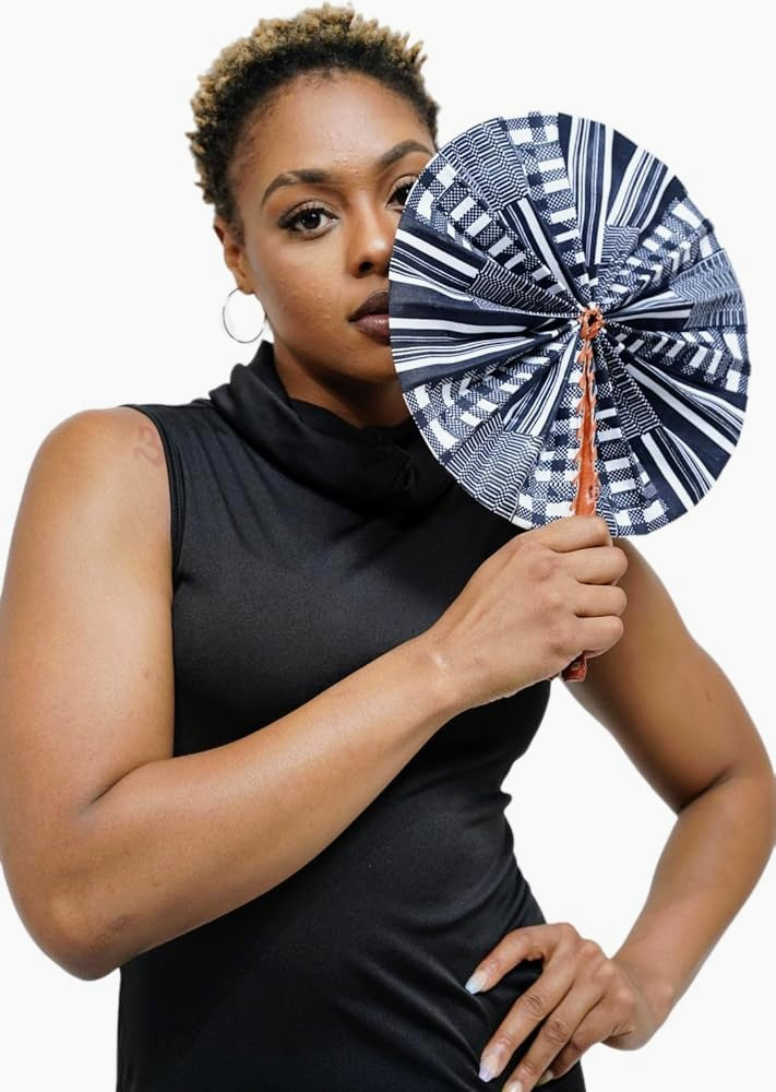 White Black African foldable portable fan