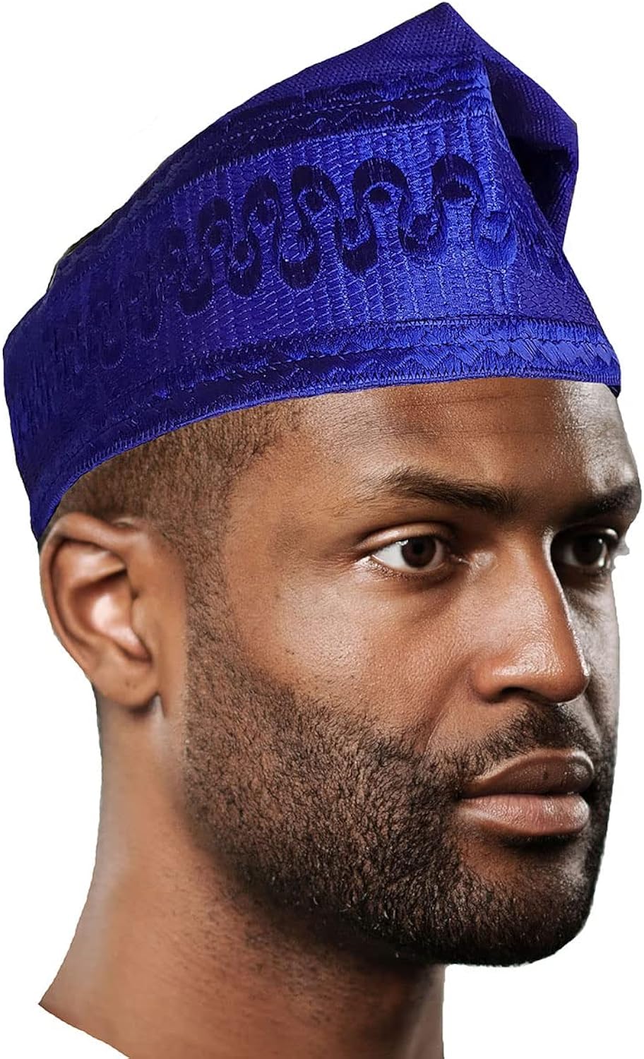 Blue African hat embroidery Nigerian Aso Oke cap fila Dupsie's