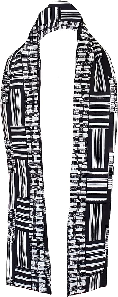 Dupsie's Otumfuo Black and White Kente African Print Stole/Sash-Made with Pride in Africa Perfect for Black History Celebrations, Events, and Cultural Showcases, Choir, Clergy, Church, Schools and more DPB0795S