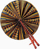 Kwasi Foldable Black and Gold African Print Ankara Kente Fan with Leather Handle DPPF4091