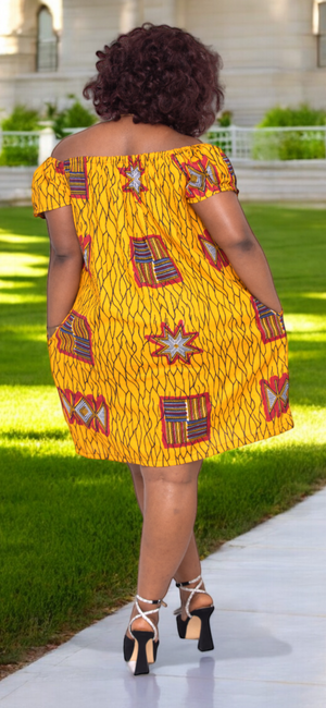 Orange Red Blue White Black African print Ankara Dress