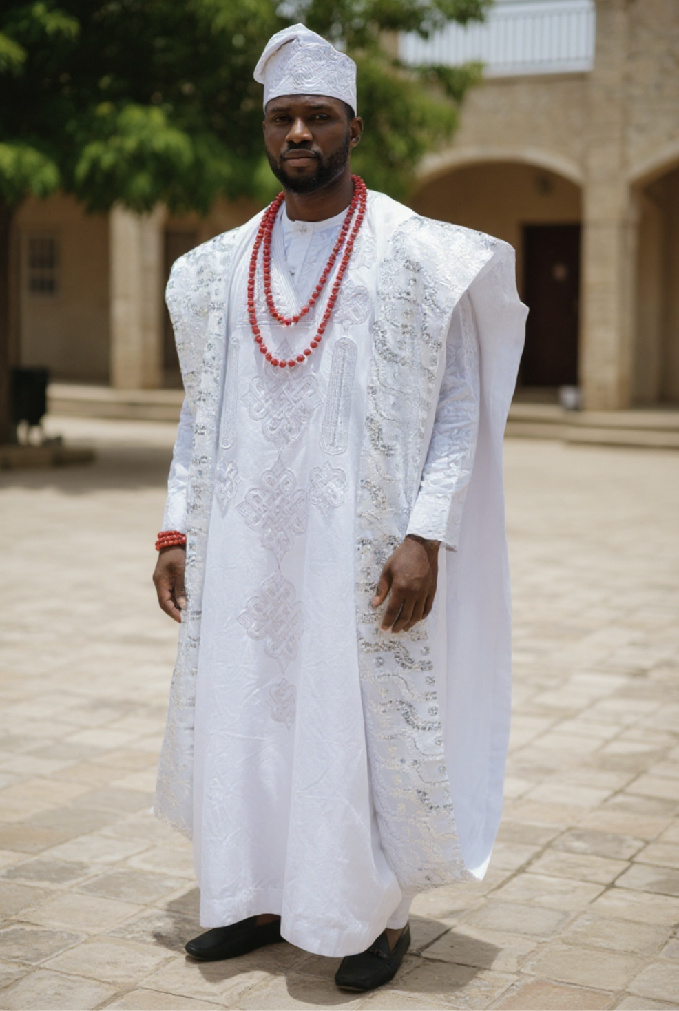 All White Aso Oke Grand boubou Robe by Dupsie's African fashion