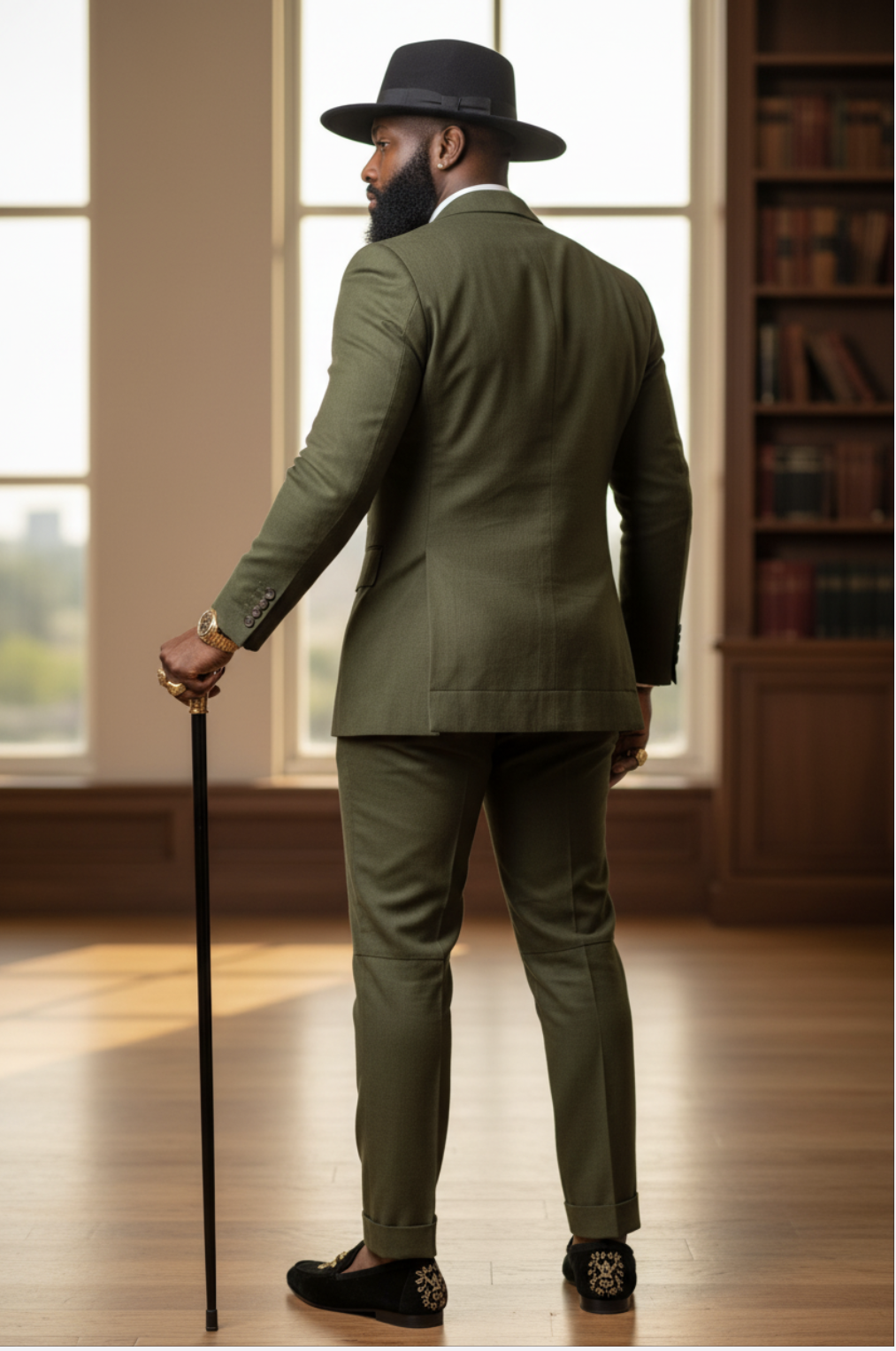 Detailed View of Aso Oke Style Suit for Men Olive Green