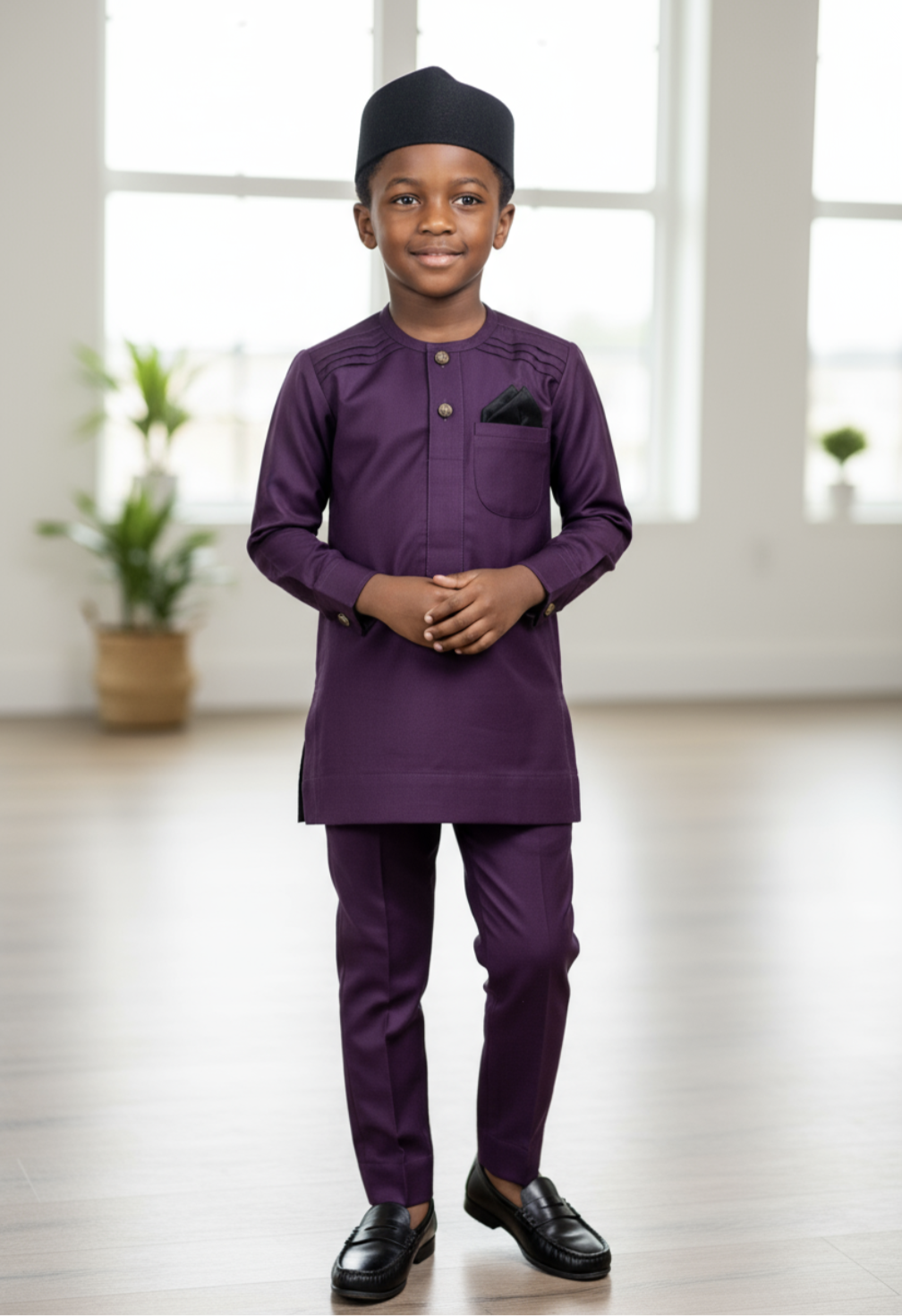 Matching Purple Drawstring Pants from Dupsie's African Fashion Utika Ensemble