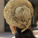 Gold Lazercut Aso Oke Autogele Ready Gele Crown Hat “Mayowa” by Dupsie’s – back view