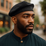 All-black Aso Oke brimless kufi cap – handcrafted African hat from Yoruba tradition by Dupsie’s African Fashion"