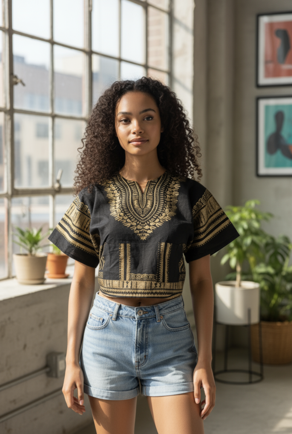 Black Gold African Dashiki Crop Top Pullover