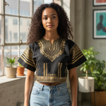 Black Gold African Dashiki Crop Top Pullover