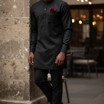 Black Drawstring Pants Comfortable Black drawstring pants matching the All Black Senator Dashiki, perfect for a stylish look