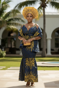 gold ankara dress Dupsie's Abimbola Blue and sunburst African print – Dupsie's African Fashion color: Greys