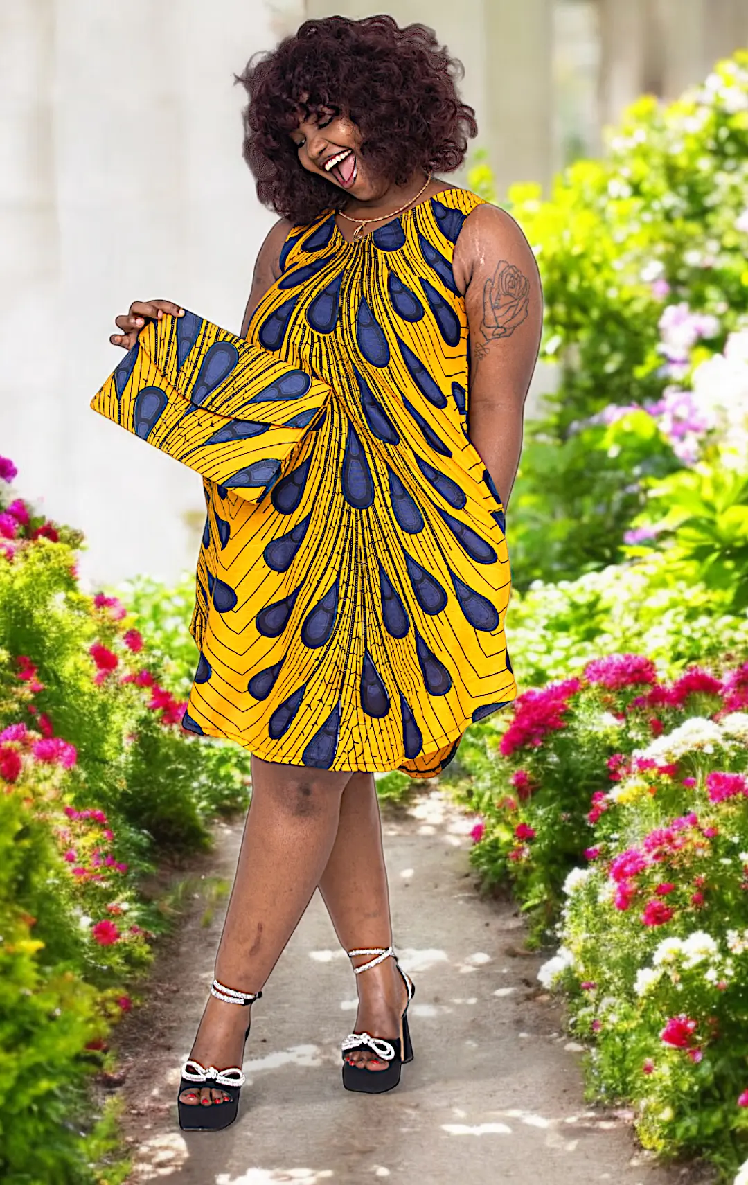 blue and orange african print dress Kaman Mini Short Infinity Dress in Orange Tan and Navy Blue African Ankara Kente Print