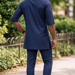 Men’s Navy Blue & Gold African Senator Kaftan Dashiki Set – Endubis | Dupsie’s African Fashion DPASBGTSS by Dupsie's African Clothing