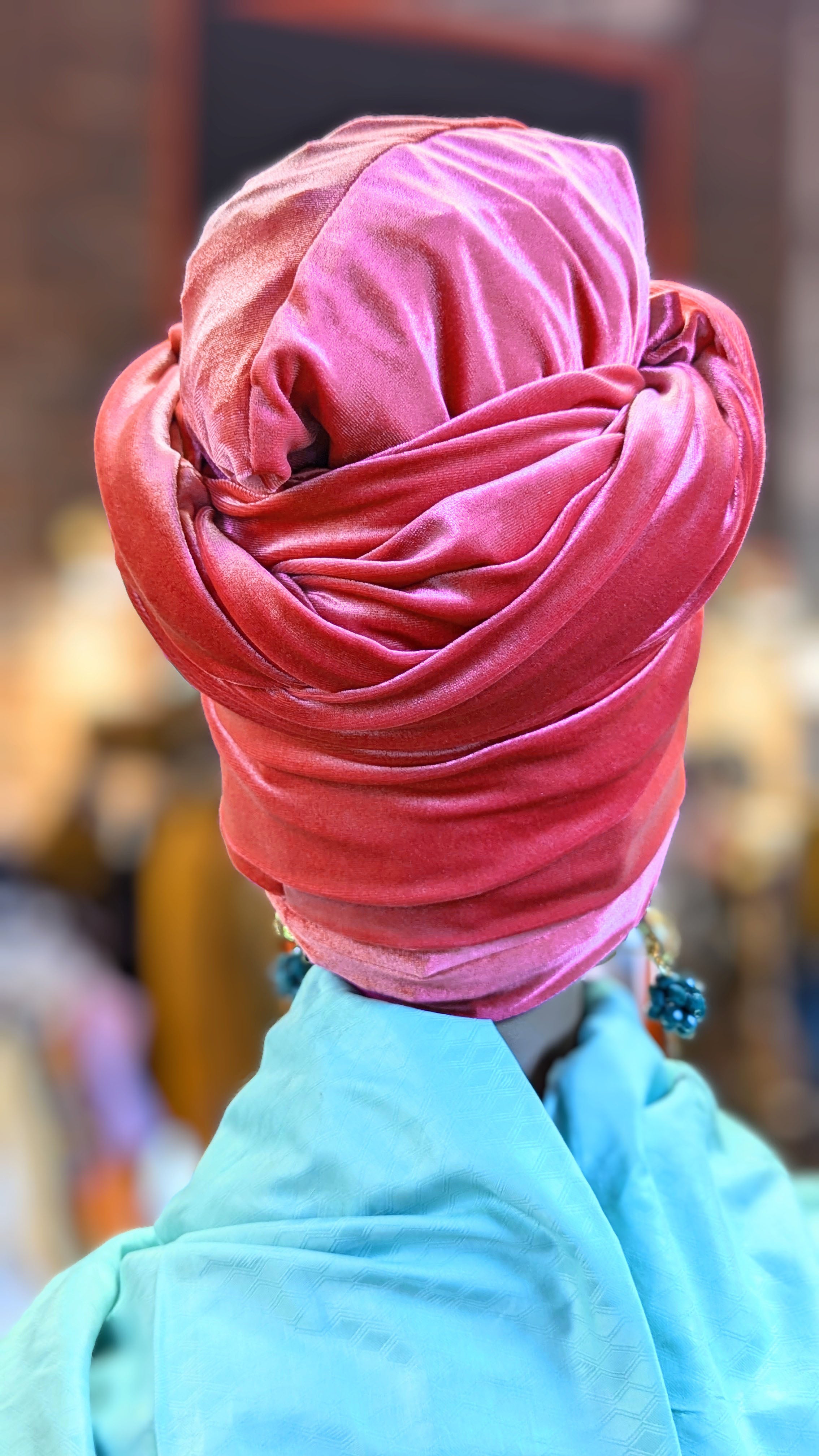 Coral Red African head wrap Velvet