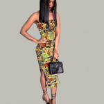 Dupsie's Asantewaah Majesty African print Kente strapless dress with slit-DP4075SD