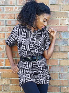 Dupsie's Africa's Elegance Black and White African Print Kente Short-Sleeve Dashiki Shirt DPB0795LD