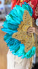 Dupsie's Eyo Elegance Turquoise Blue Nigerian African Wedding Feather Fan DPAWFTB55