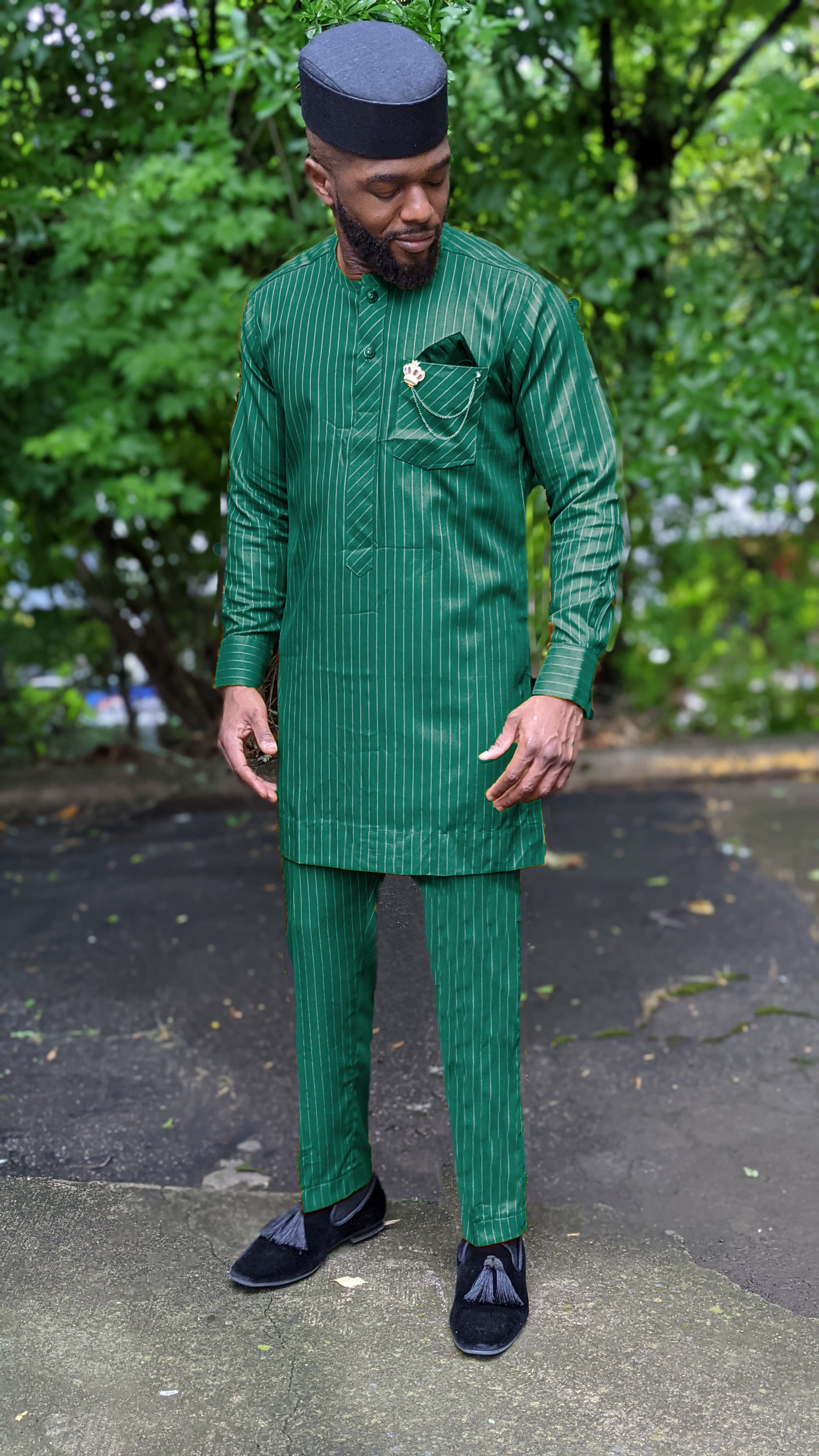 Mokhaia Green and Ivory African Senator Suit for men-DPSMG425