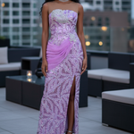 Maha Light Lilac Muave African Sleeveless Lace Sequins Maxi Bustier Dress-DPXLLD3