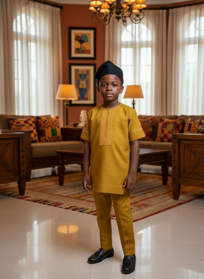 Gold African Embroidered Dashiki with Pants-DPCDM301