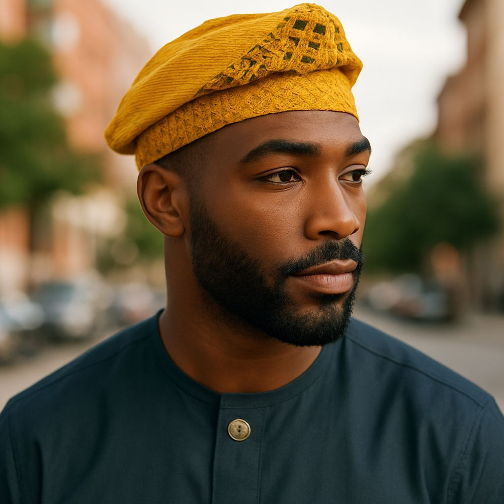 Dupsie's Okukore Gold Aso Oke Kufi Cap African hat DPAHGHC4